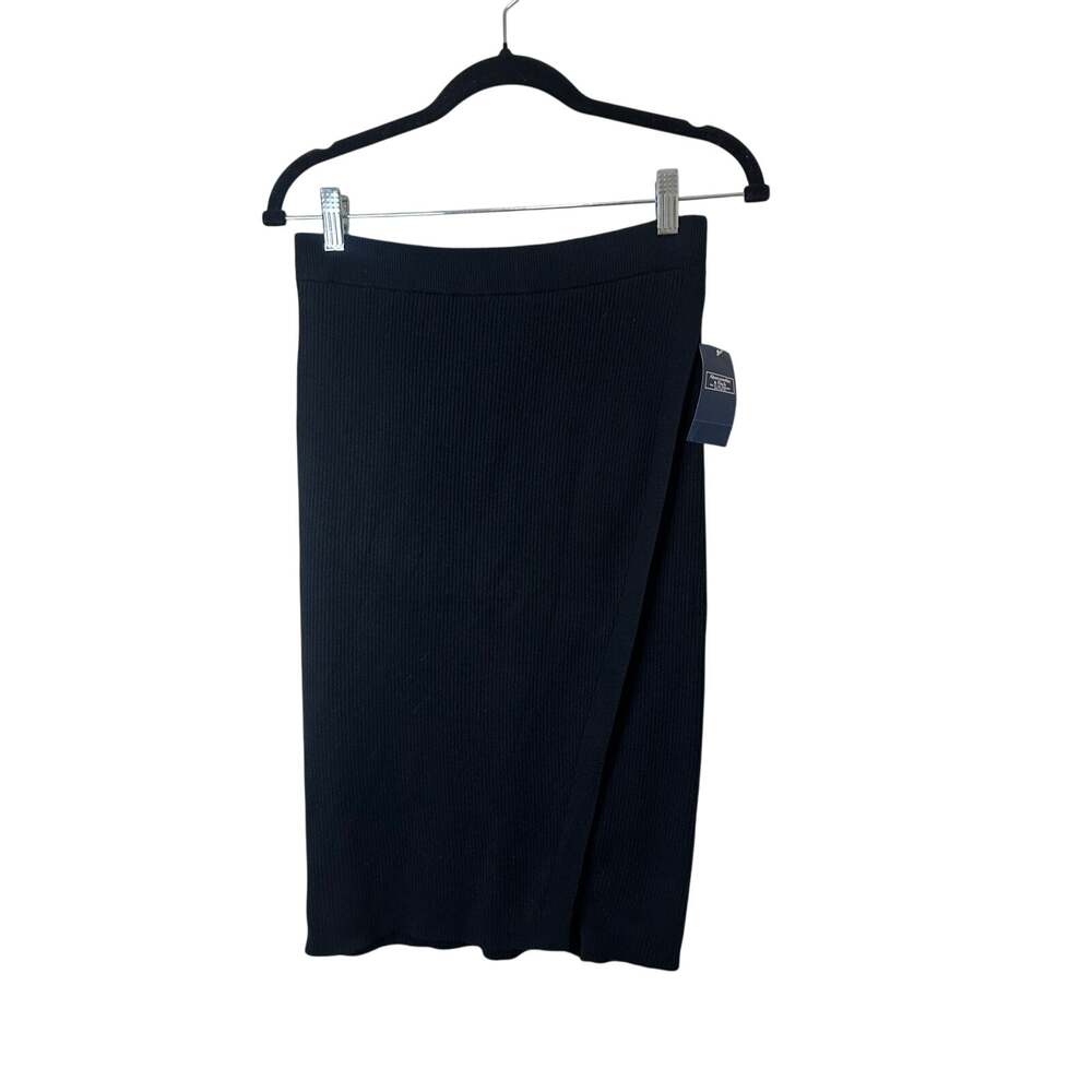 Abercrombie & Fitch NWT Sz SP Black Ribbed Knit Midi Skirt Stretch Bodycon